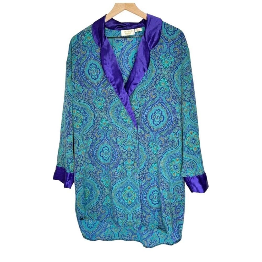 Vintage 90s Victoria's Secret Gold Label Robe PJs paisley purple teal size M